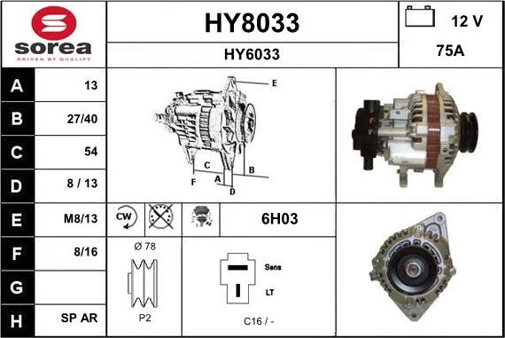 SNRA HY8033 - Alternator autospares.lv