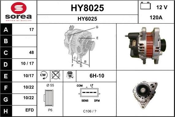 SNRA HY8025 - Alternator autospares.lv