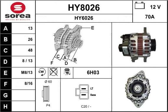 SNRA HY8026 - Alternator autospares.lv