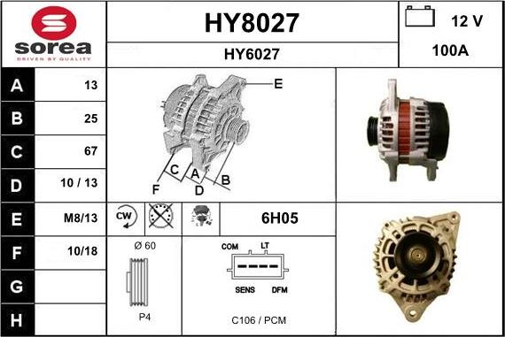 SNRA HY8027 - Alternator autospares.lv