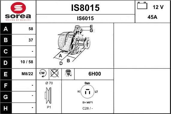 SNRA IS8015 - Alternator autospares.lv