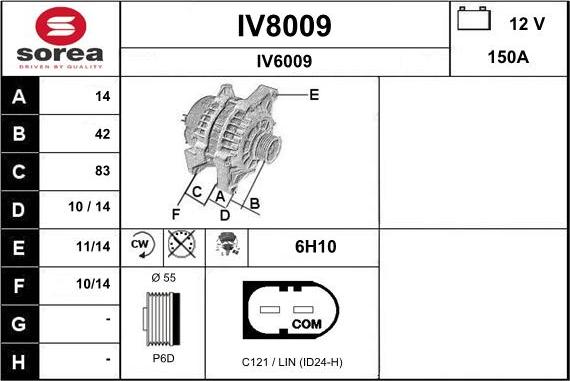 SNRA IV8009 - Alternator autospares.lv