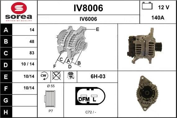 SNRA IV8006 - Alternator autospares.lv