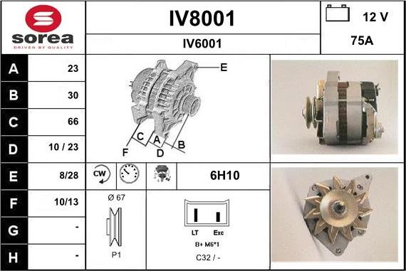 SNRA IV8001 - Alternator autospares.lv