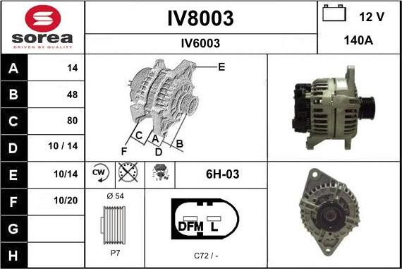 SNRA IV8003 - Alternator autospares.lv