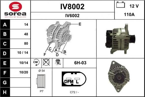 SNRA IV8002 - Alternator autospares.lv