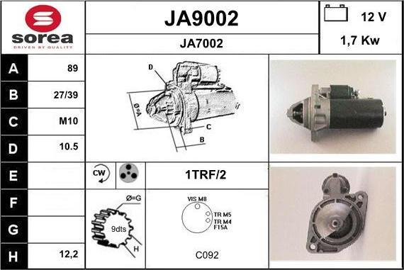 SNRA JA9002 - Starter autospares.lv