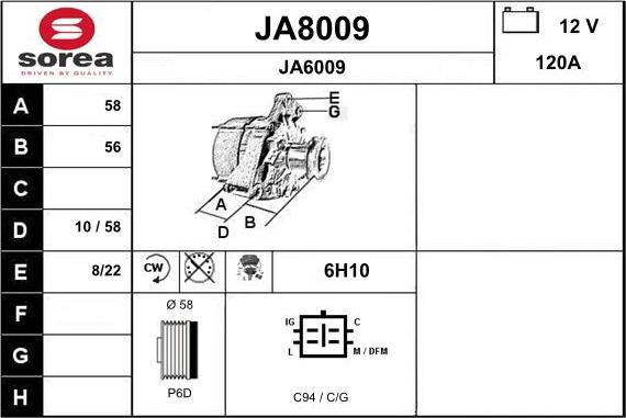 SNRA JA8009 - Alternator autospares.lv