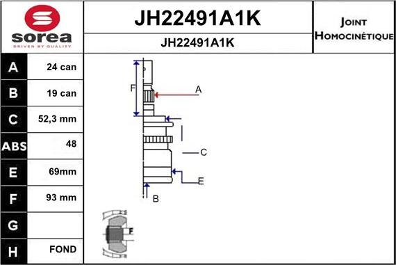 SNRA JH22491A1K - Joint Kit, drive shaft autospares.lv