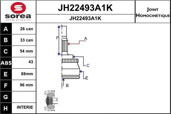 SNRA JH22493A1K - Joint Kit, drive shaft autospares.lv