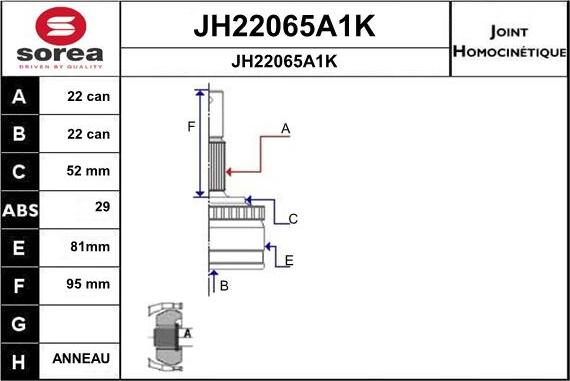 SNRA JH22065A1K - Joint Kit, drive shaft autospares.lv