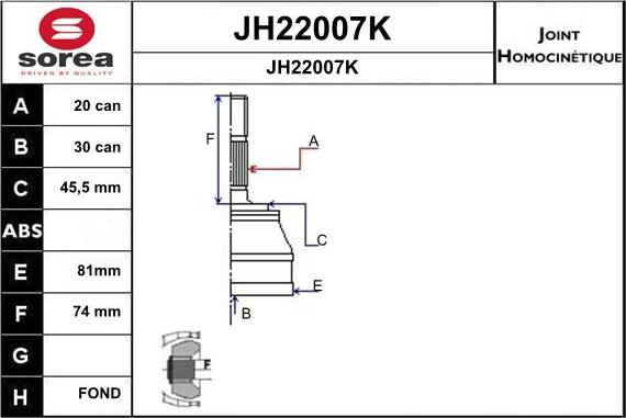 SNRA JH22007K - Joint Kit, drive shaft autospares.lv