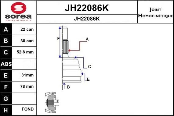 SNRA JH22086K - Joint Kit, drive shaft autospares.lv