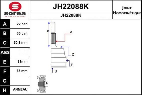 SNRA JH22088K - Joint Kit, drive shaft autospares.lv