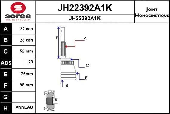 SNRA JH22392A1K - Joint Kit, drive shaft autospares.lv