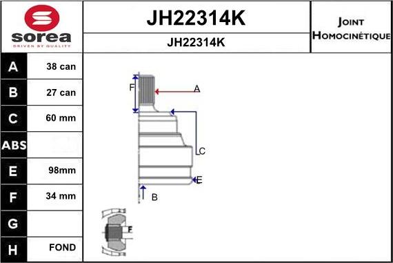 SNRA JH22314K - Joint Kit, drive shaft autospares.lv