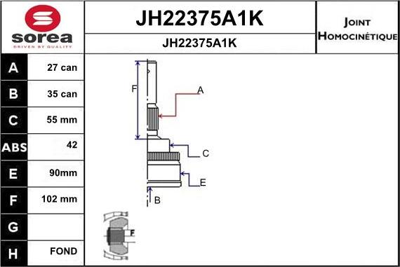 SNRA JH22375A1K - Joint Kit, drive shaft autospares.lv