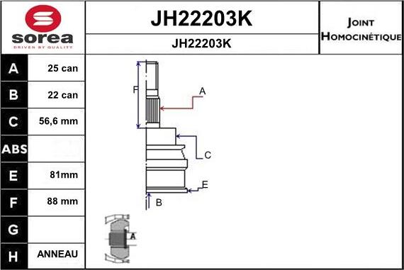SNRA JH22203K - Joint Kit, drive shaft autospares.lv