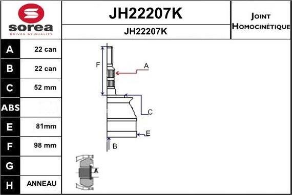 SNRA JH22207K - Joint Kit, drive shaft autospares.lv