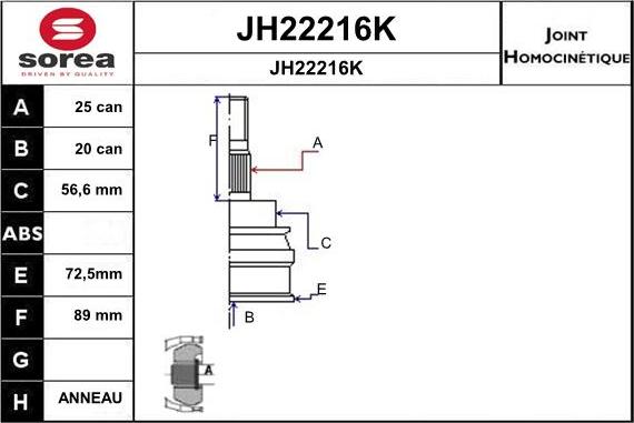 SNRA JH22216K - Joint Kit, drive shaft autospares.lv