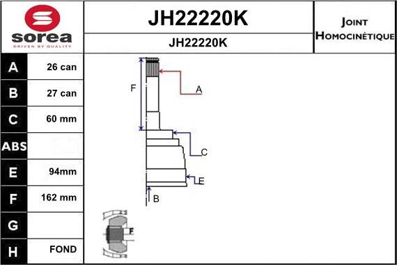 SNRA JH22220K - Joint Kit, drive shaft autospares.lv