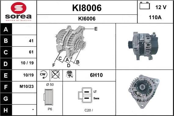 SNRA KI8006 - Alternator autospares.lv