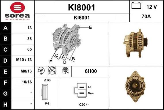 SNRA KI8001 - Alternator autospares.lv