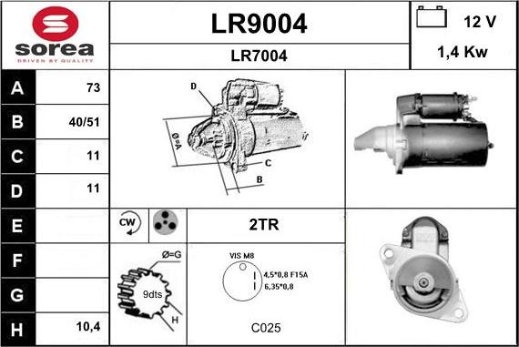 SNRA LR9004 - Starter autospares.lv