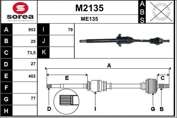 SNRA M2135 - Drive Shaft autospares.lv