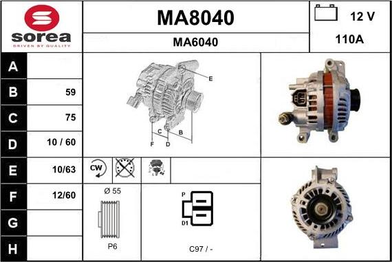 SNRA MA8040 - Alternator autospares.lv