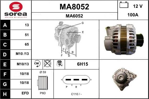 SNRA MA8052 - Alternator autospares.lv