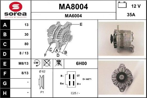 SNRA MA8004 - Alternator autospares.lv