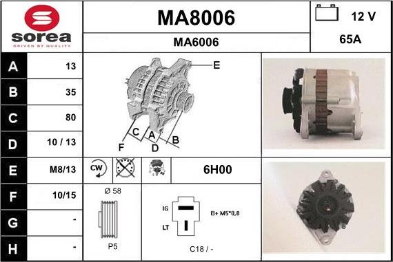 SNRA MA8006 - Alternator autospares.lv
