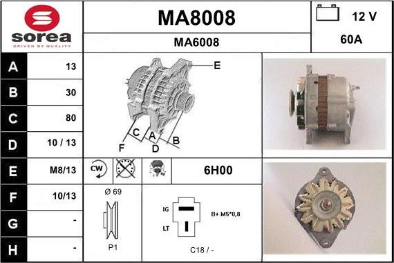 SNRA MA8008 - Alternator autospares.lv