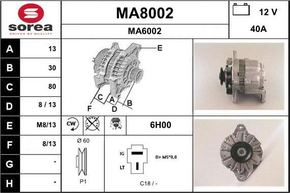 SNRA MA8002 - Alternator autospares.lv
