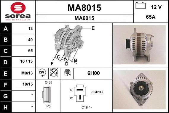 SNRA MA8015 - Alternator autospares.lv