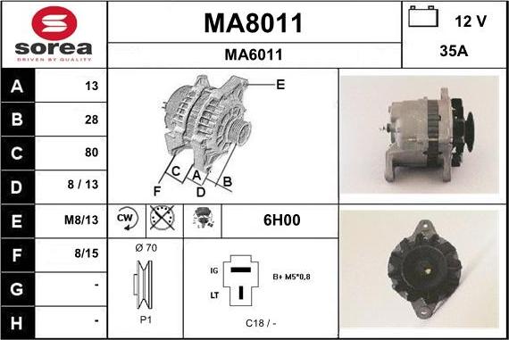 SNRA MA8011 - Alternator autospares.lv