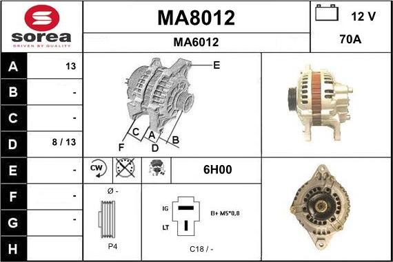SNRA MA8012 - Alternator autospares.lv