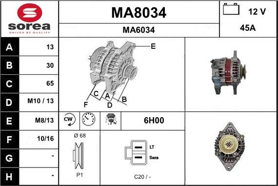SNRA MA8034 - Alternator autospares.lv