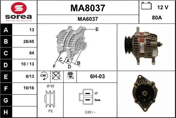 SNRA MA8037 - Alternator autospares.lv