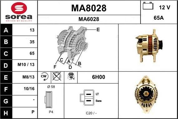 SNRA MA8028 - Alternator autospares.lv