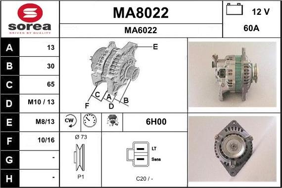 SNRA MA8022 - Alternator autospares.lv
