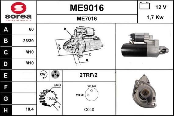 SNRA ME9016 - Starter autospares.lv