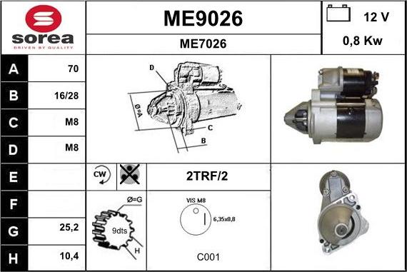 SNRA ME9026 - Starter autospares.lv