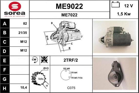 SNRA ME9022 - Starter autospares.lv