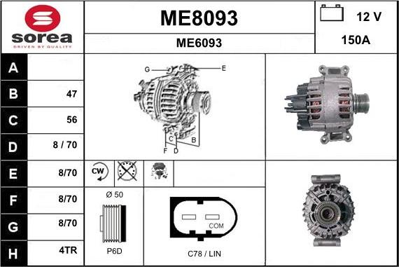 SNRA ME8093 - Alternator autospares.lv