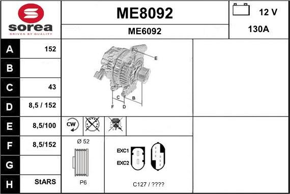 SNRA ME8092 - Alternator autospares.lv