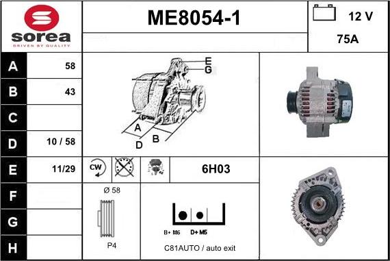 SNRA ME8054-1 - Alternator autospares.lv