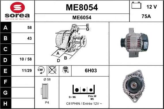 SNRA ME8054 - Alternator autospares.lv