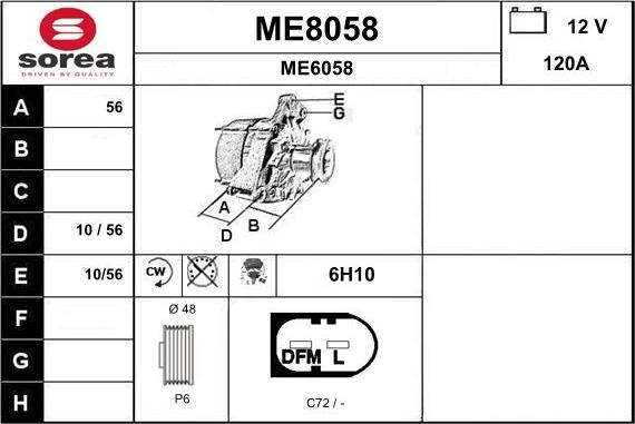 SNRA ME8058 - Alternator autospares.lv